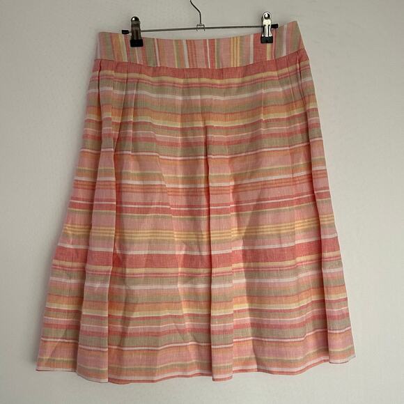 NWT Brooks Brothers 100% Linen Striped A Line Knee Length Lined Skirt Pink Sz 8 - Picture 3 of 9